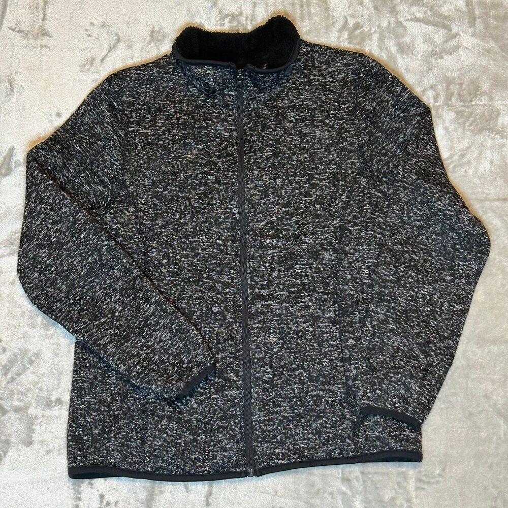 Swiss Tech Fleece Lined Active Zip Up Jacket Black Gray L 12/14
